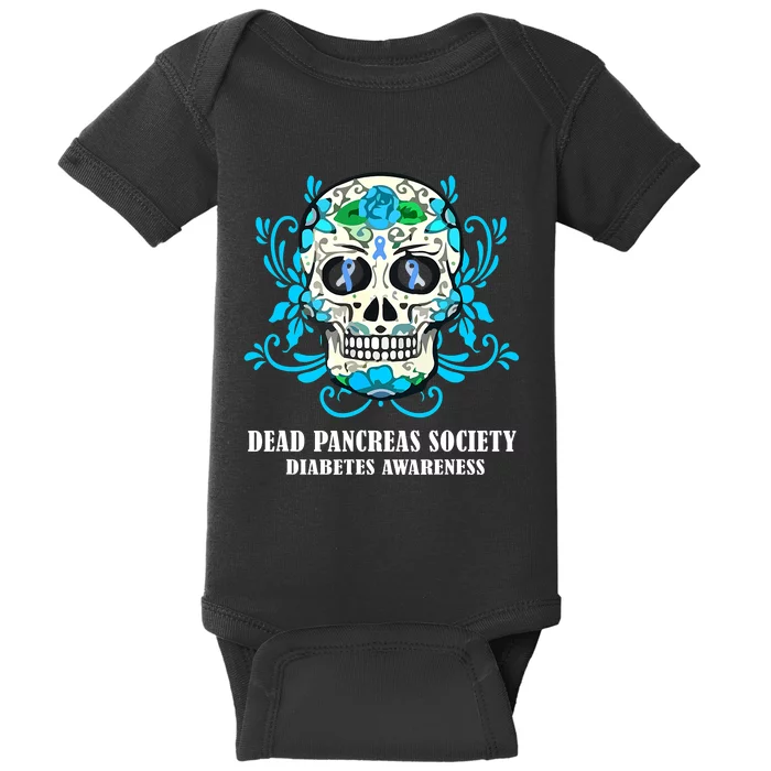 Dead Pancreas Society Funny Diabetes Awareness Sugar Skull Baby Bodysuit