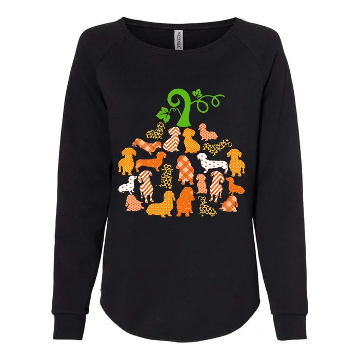 Dachshund Pumpkin Shape Plaid Leopard Dog Autumn Halloween Womens California Wash Sweatshirt