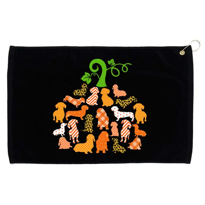 Dachshund Pumpkin Shape Plaid Leopard Dog Autumn Halloween Grommeted Golf Towel