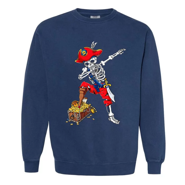 Dabbing Pirate Skeleton Dab Kids Halloween Costume Gift Garment-Dyed Sweatshirt