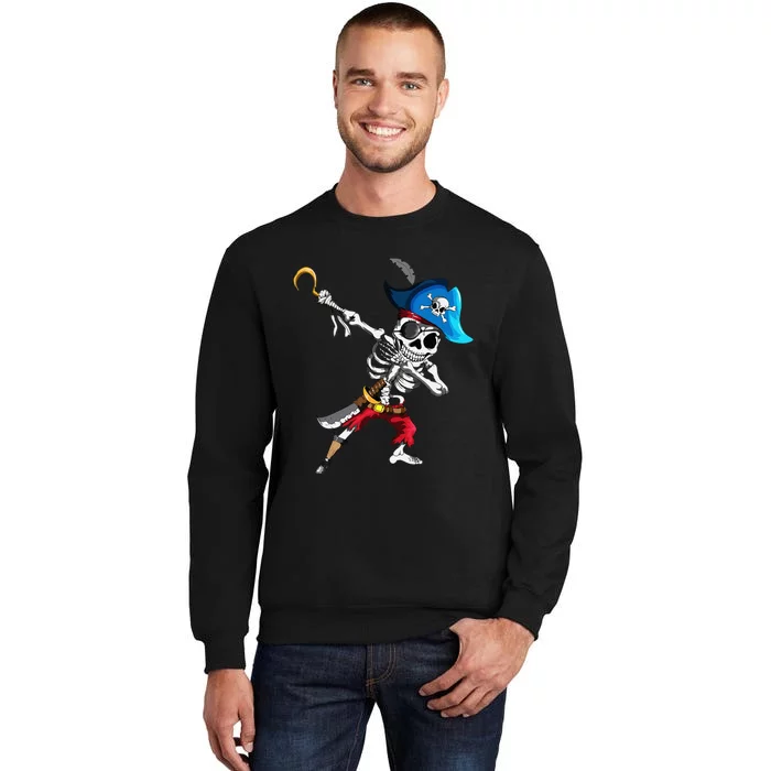 Dabbing Pirates Skeleton Eye Flap Pirate Ship Halloween Tall Sweatshirt