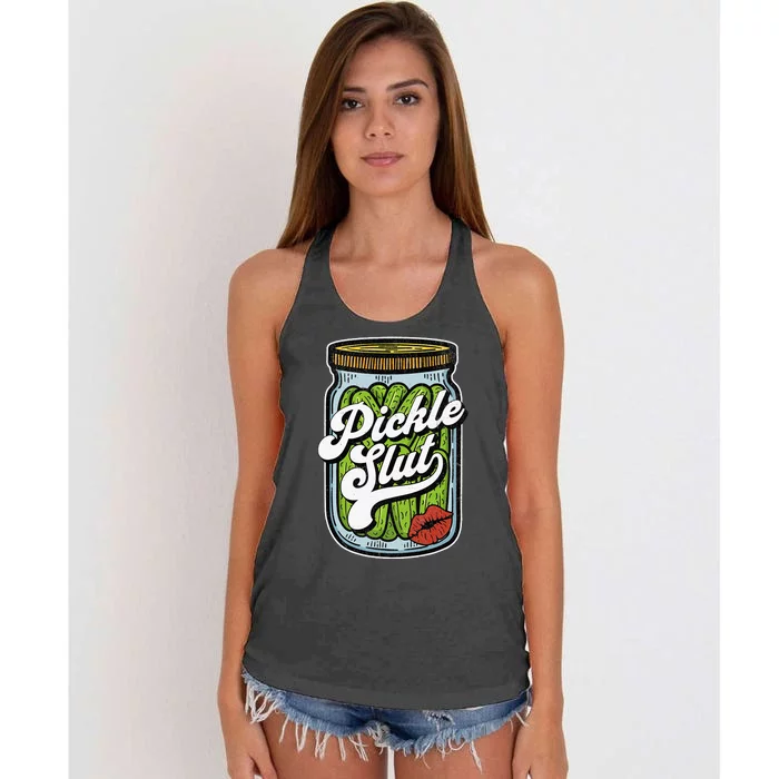 Dill Pickle Slut Funny Rude Humor Pickle Lover Jar Retro Women's Knotted Racerback Tank