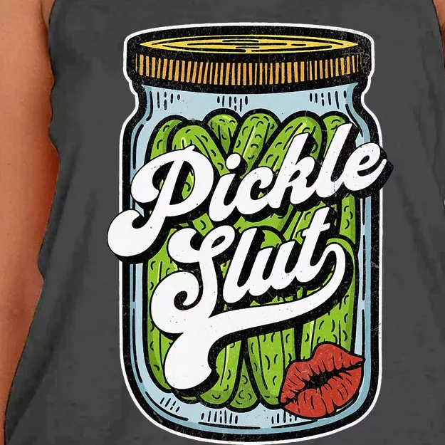 Dill Pickle Slut Funny Rude Humor Pickle Lover Jar Retro Women's Knotted Racerback Tank