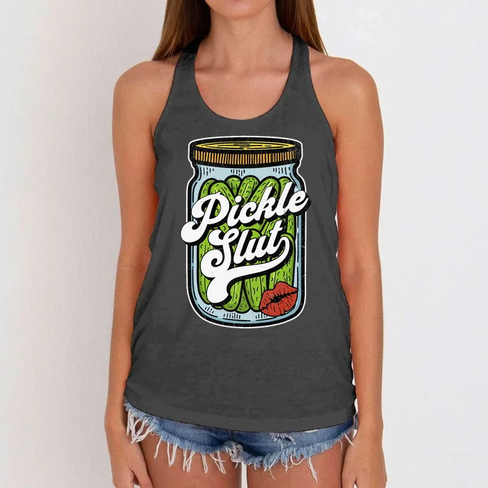 Dill Pickle Slut Funny Rude Humor Pickle Lover Jar Retro Women's Knotted Racerback Tank