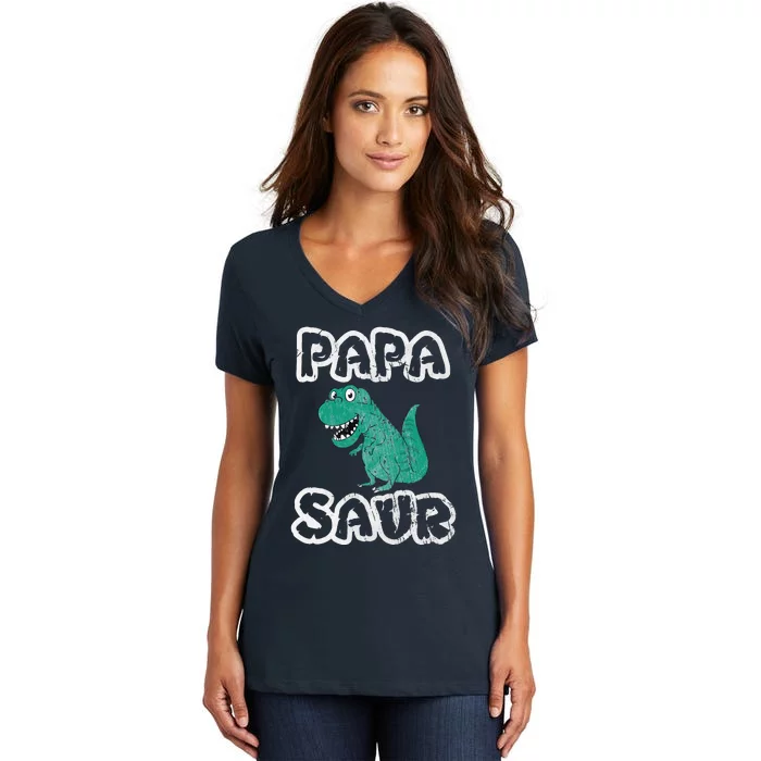 Dinosaur Papa Saur Grandfather Dad Gift Father's Day Women's V-Neck T-Shirt