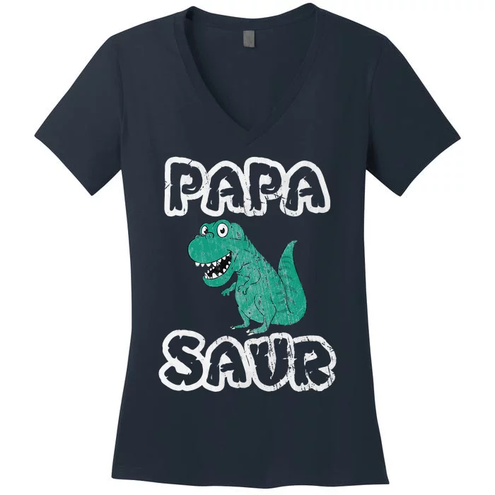 Dinosaur Papa Saur Grandfather Dad Gift Father's Day Women's V-Neck T-Shirt