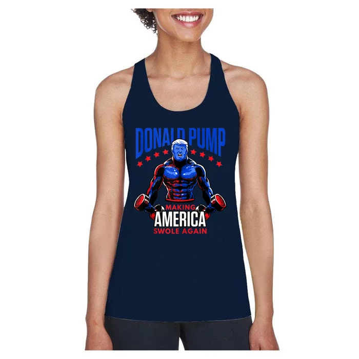 Donald Pump Swole America Trump Weight Lifting Gym Fitness Women's Racerback Tank