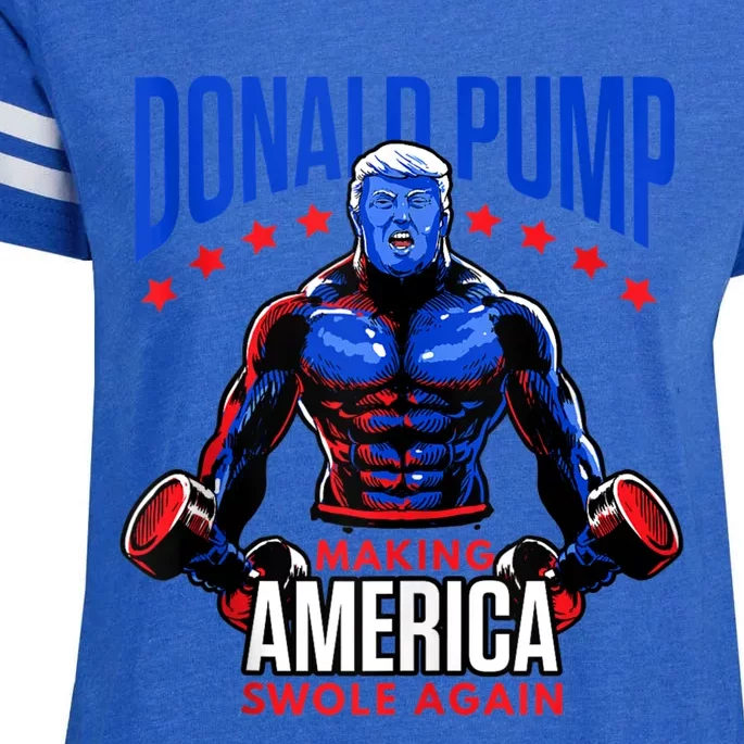 Donald Pump Swole America Trump Weight Lifting Gym Fitness Enza Ladies Jersey Football T-Shirt