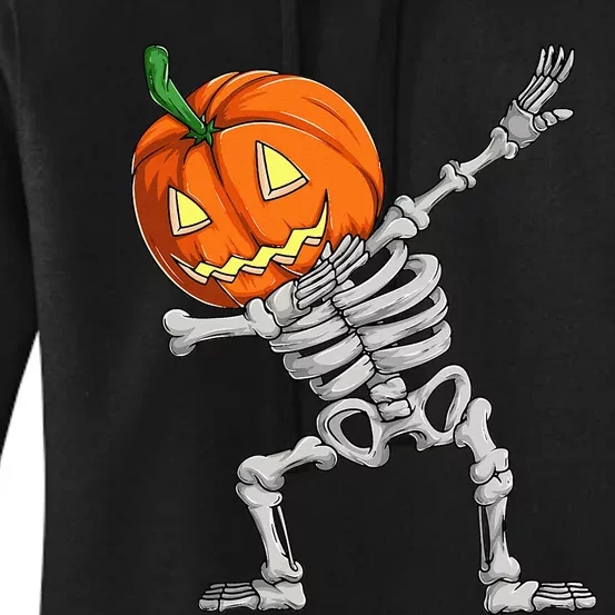 Dabbing Pumpkin Skeleton Halloween Dab Dance Skull Women's Pullover Hoodie