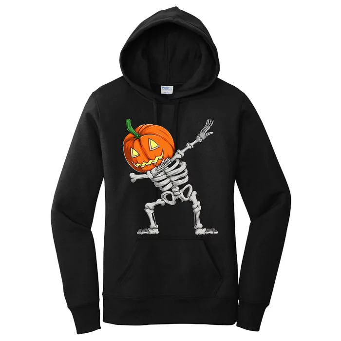 Dabbing Pumpkin Skeleton Halloween Dab Dance Skull Women's Pullover Hoodie