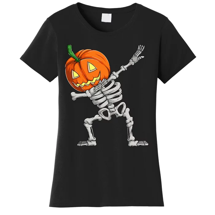 Dabbing Pumpkin Skeleton Halloween Dab Dance Skull Women's T-Shirt