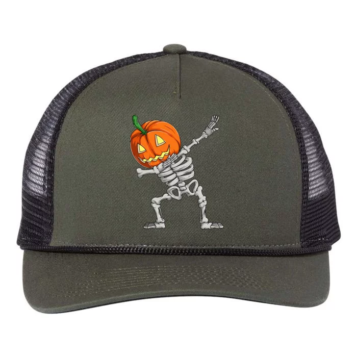 Dabbing Pumpkin Skeleton Halloween Dab Dance Skull Retro Rope Trucker Hat Cap