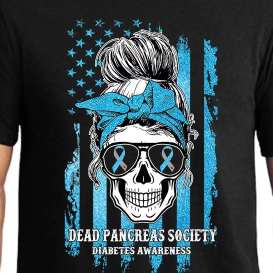 Dead Pancreas Society Diabetes Awareness Skull Messy Bun Pajama Set