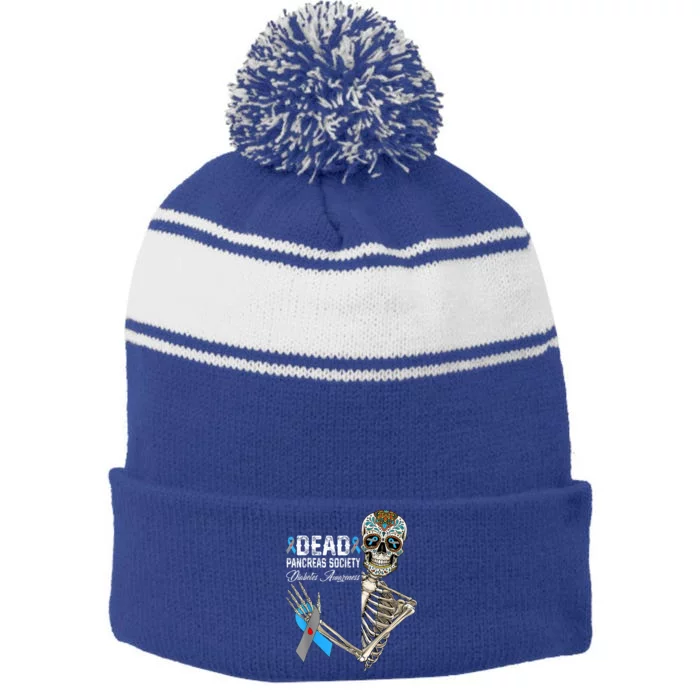 Dead Pancreas Society Diabetes Awareness Day Sugar Skeleton Stripe Pom Pom Beanie