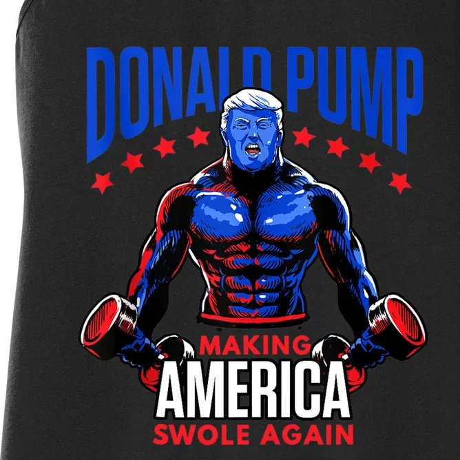 Donald Pump Swole America Gift Trump Weight Lifting Gym Fitness Women's Racerback Tank