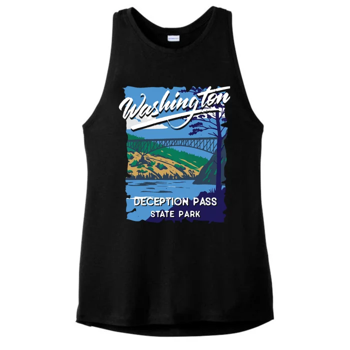 Deception Pass State Park Washington Evergreen State Camping Ladies Tri-Blend Wicking Tank