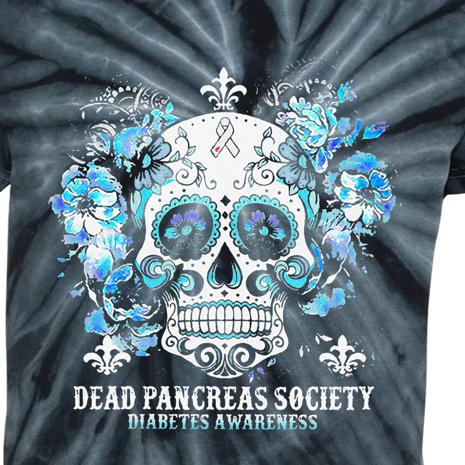 Dead Pancreas Society Diabetes Awareness Sugar Skull Kids Tie-Dye T-Shirt