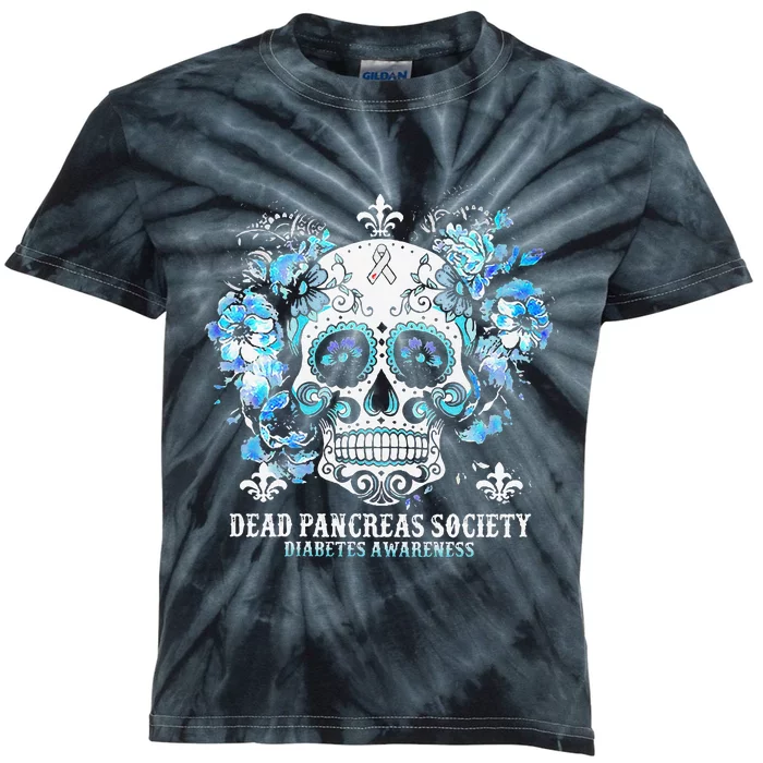 Dead Pancreas Society Diabetes Awareness Sugar Skull Kids Tie-Dye T-Shirt