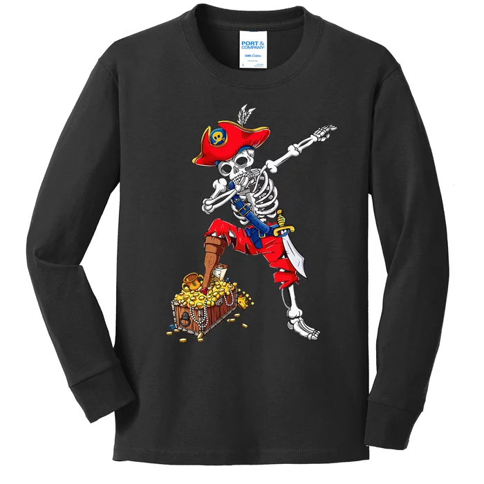 Dabbing Pirate Skeleton Dab Kids Halloween Costume Gift Kids Long Sleeve Shirt