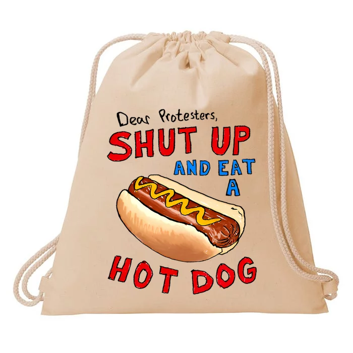 Dear Protesters Shut Up And Eat A Hot Dog Funny 4th Of July Drawstring Bag