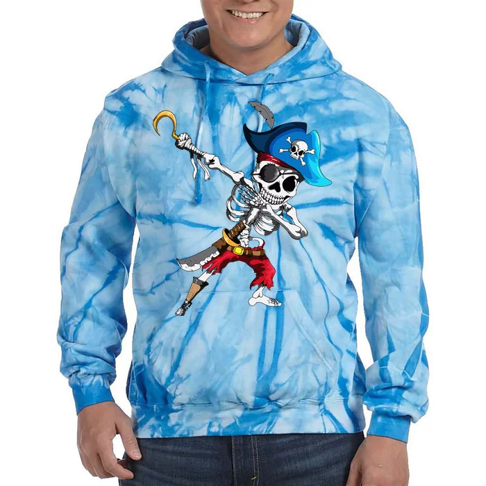 Dabbing Pirates Skeleton Eye Flap Pirate Ship Halloween Tie Dye Hoodie