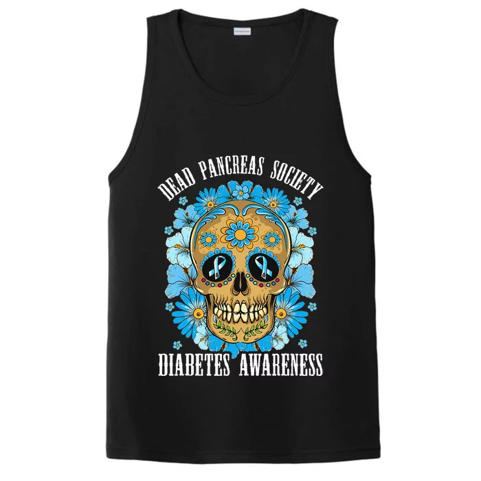 Dead Pancreas Society Funny Diabetes Awareness Sugar Skull Performance Tank