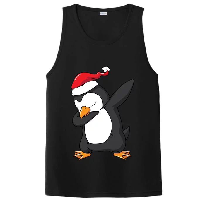 Dabbing Penguin Santa Hat Funny Christmas Gift Performance Tank