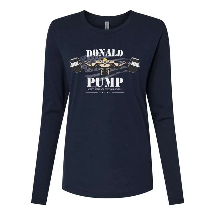 Donald Pump Trump Make America Strong Again Funny Womens Cotton Relaxed Long Sleeve T-Shirt