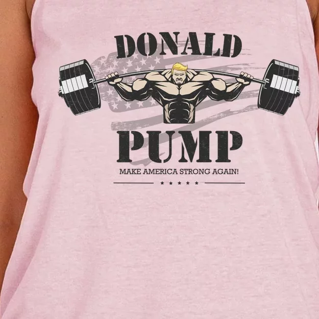 Donald Pump Trump Make America Strong Again Funny Women's Knotted Racerback Tank