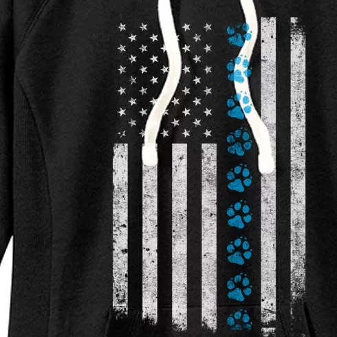 Dog Paw Thin Blue Line American Flag Police Dog Military K9 Meaningful Gift Women's Fleece Hoodie