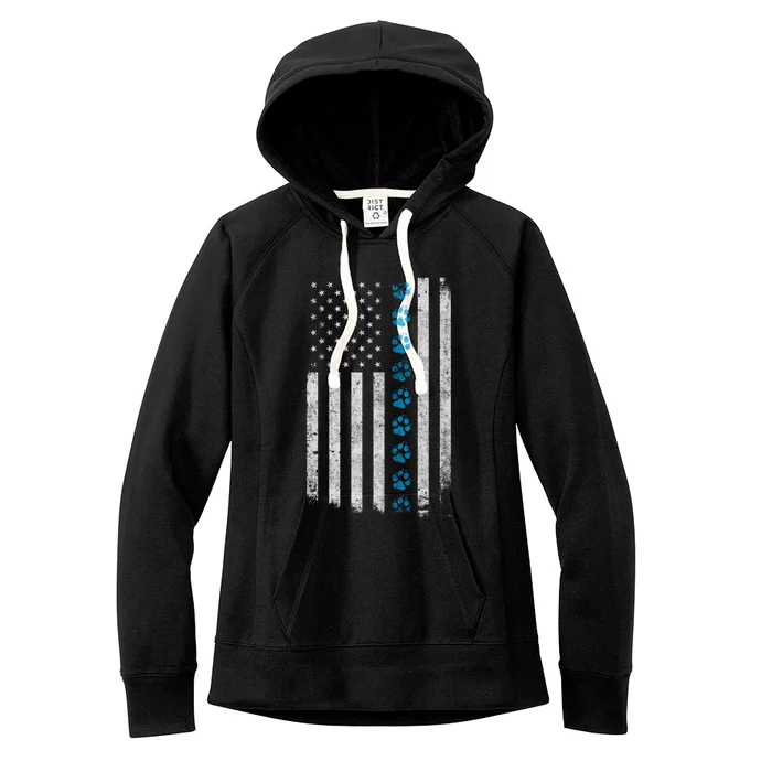 Dog Paw Thin Blue Line American Flag Police Dog Military K9 Meaningful Gift Women's Fleece Hoodie