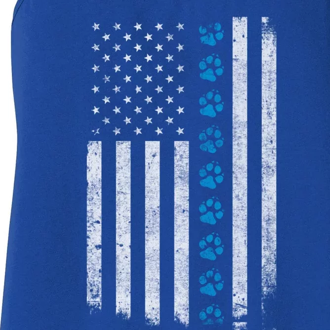 Dog Paw Thin Blue Line American Flag Police Dog Military K9 Meaningful Gift Women's Racerback Tank