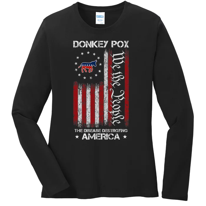 Donkey Pox The Disease Destroying America Funny Anti Biden Ladies Long Sleeve Shirt