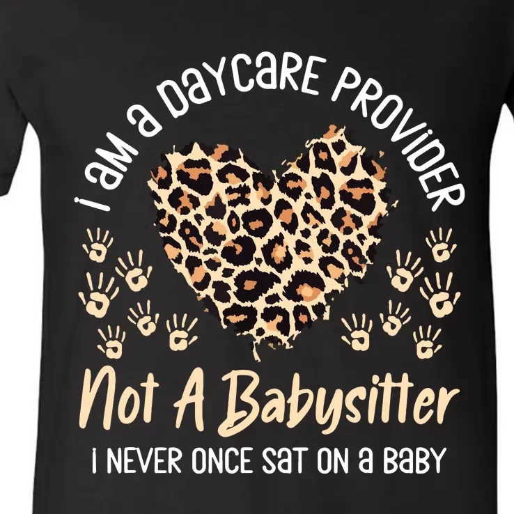 Daycare Provider Teacher Childcare Worker Leopard Heart Fun V-Neck T-Shirt