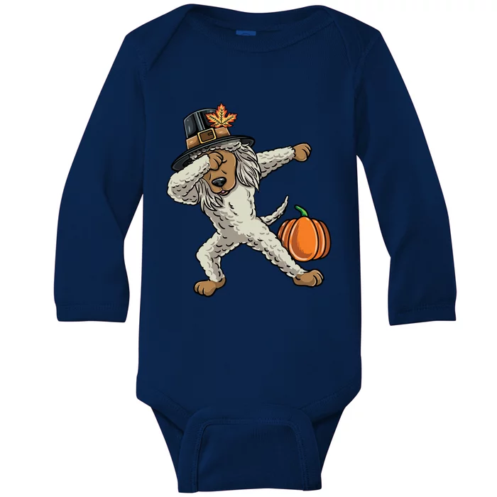 Dabbing Pilgrim Toy Poodle Thanksgiving Gift Baby Long Sleeve Bodysuit