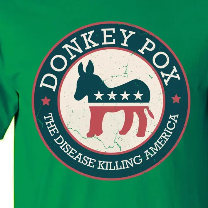 Donkey Pox The Disease Killing America Funny Meme Round Blue And Red With White Tall T-Shirt