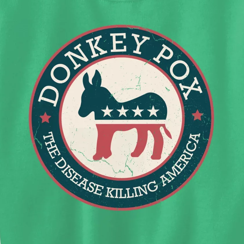 Donkey Pox The Disease Killing America Funny Meme Round Blue And Red With White Kids Sweatshirt