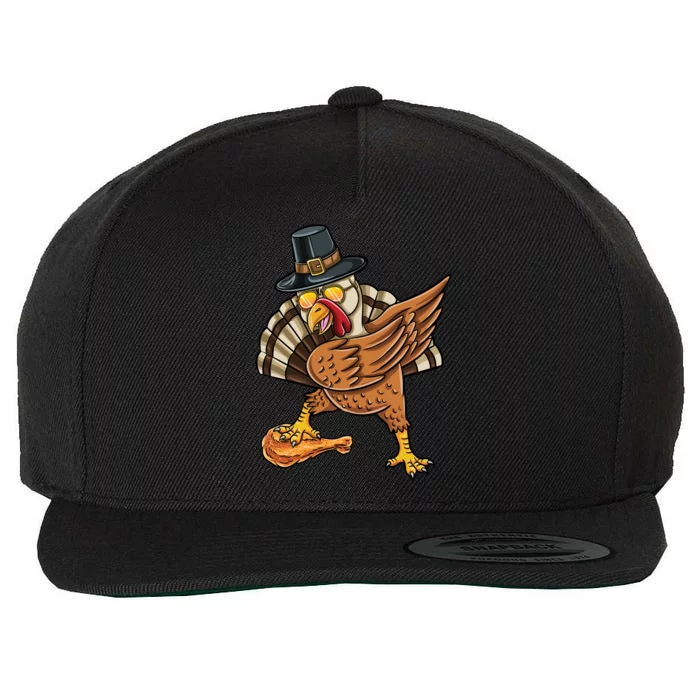 Dabbing Pilgrim Turkey Fried Chicken Thanksgiving Gift Wool Snapback Cap