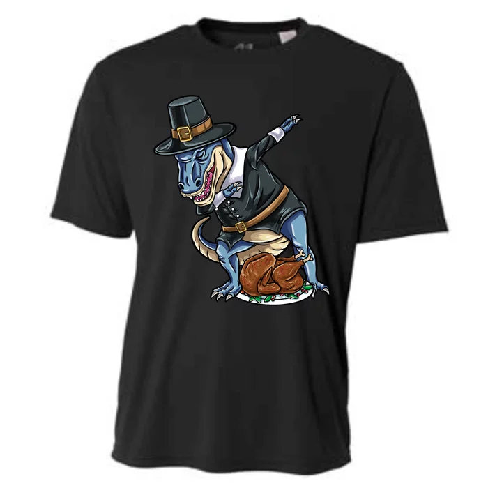 Dabbing Pilgrim TRex Turkey Thanksgiving Gift Cooling Performance Crew T-Shirt