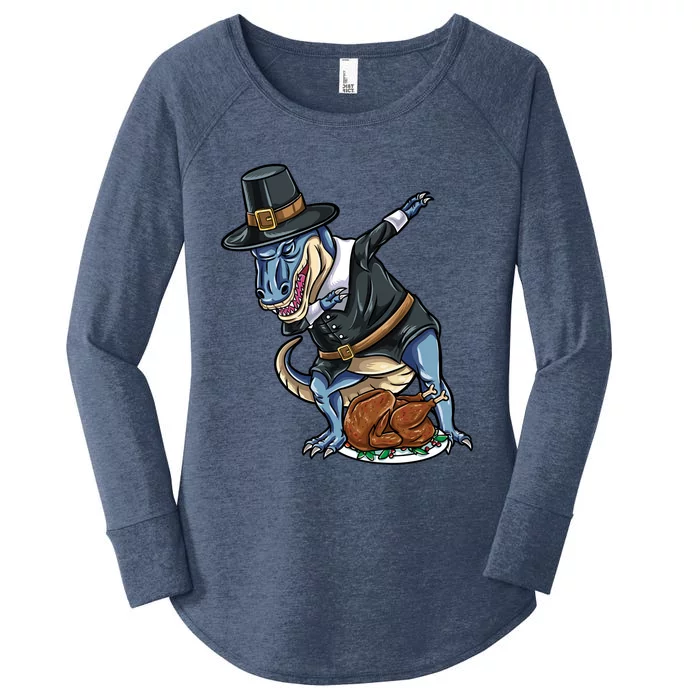 Dabbing Pilgrim TRex Turkey Thanksgiving Gift Women's Perfect Tri Tunic Long Sleeve Shirt