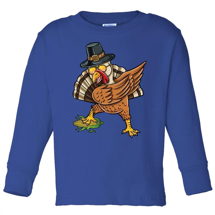 Dabbing Pilgrim Turkey Corn Thanksgiving Gift Toddler Long Sleeve Shirt