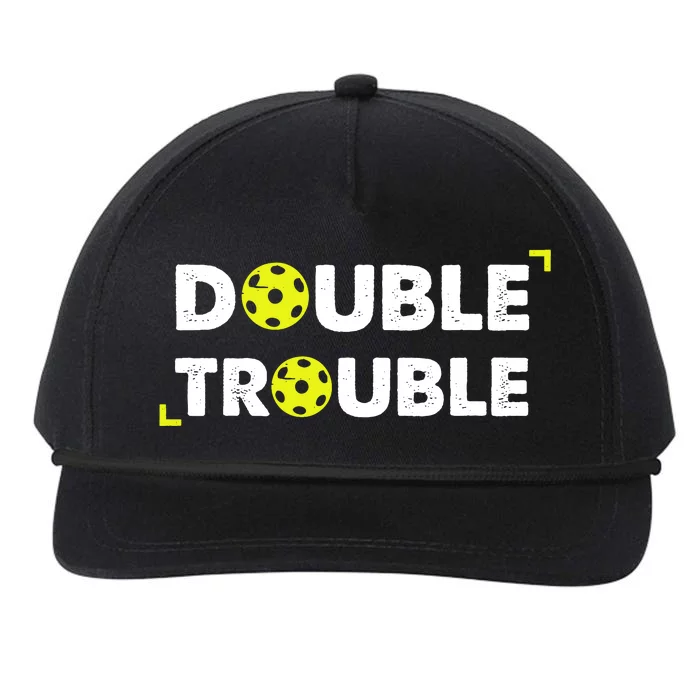 Double Pickleball Trouble Pickle Ball Pickle Ball Player Snapback Five-Panel Rope Hat