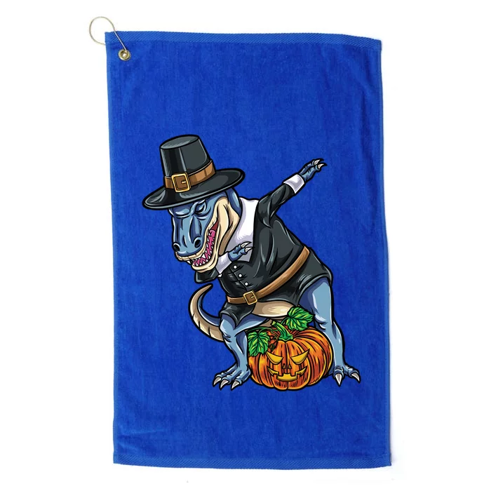 Dabbing Pilgrim TRex Pumpkin Thanksgiving Gift Platinum Collection Golf Towel