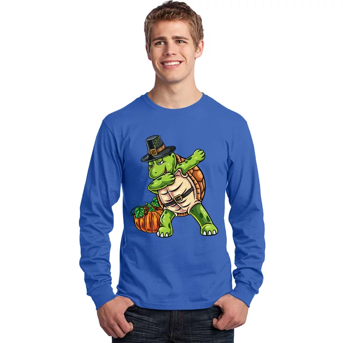 Dabbing Pilgrim Turtle Thanksgiving Cool Gift Long Sleeve Shirt