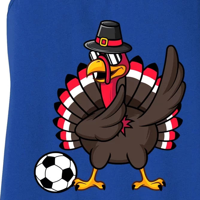 Dabbing Pilgrim Turkey Thanksgiving Day Soccer Gobble Player Cute Gift Women's Racerback Tank