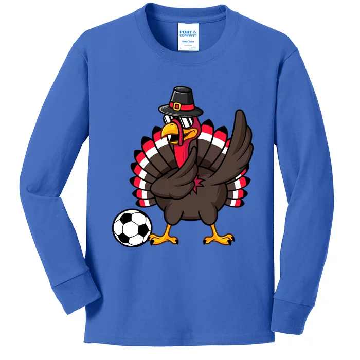 Dabbing Pilgrim Turkey Thanksgiving Day Soccer Gobble Player Cute Gift Kids Long Sleeve Shirt