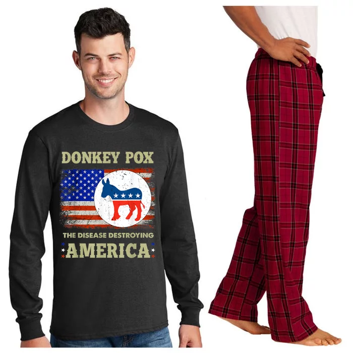 Donkey Pox The Disease Destroying America USA Flag Donkeypox Long Sleeve Pajama Set