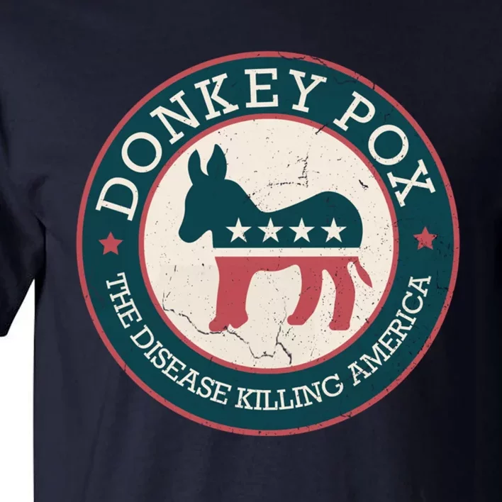 Donkey Pox The Disease Killing America Funny Meme Round Blue And Red With White Tall T-Shirt