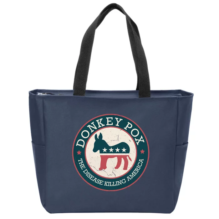 Donkey Pox The Disease Killing America Funny Meme Round Blue And Red With White Zip Tote Bag