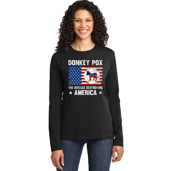 Donkey Pox The Disease Destroying America Funny Anti Biden Ladies Long Sleeve Shirt